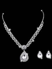 新娘水钻首饰套装 - 项链、手链、耳环、婚纱戒指 - 多色項鍊套裝 - 查看 5