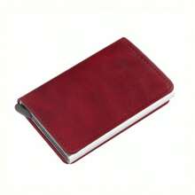 PU 皮革男士智能金属薄款超薄弹出式钱包小号黑色钱包金属钱包男士卡套小钱包钱包包钱包卡夹钱包名片夹男士信用卡夹迷你钱包卡片钱包射频识别钱包 - 棕色 - 查看 13