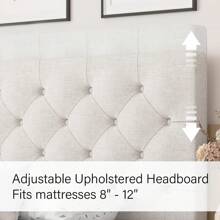 Upholstered  Bed Frame With Headboard, Linen Platform Bed  Frame With Wooden Slats Support,Twin/ Full/ Queen/ King,Pink/ White/ Blue/ Light Grey/ Dark Grey/ Black/ Cream - 米色 - 查看 4