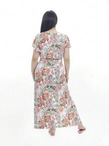 Long And Fresh Dress With Shorts, Ruffles On The Sleeves And Cross Neckline - Elegance And Comfort - 白色 - 查看 3