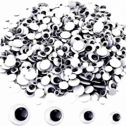 300/500/1000 自粘式活动眼珠，8mm -15mm 黑色摆动活动眼珠，自粘式摆动眼珠，黑色白色活动眼珠圆形塑料黑色活动眼珠自粘式适用于 DIY 工艺品装饰 8mm 10mm 12mm 15mm