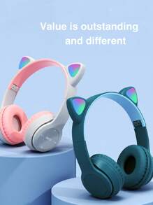 Reletech Diseño de media oreja, estéreo, larga duración de la batería, baja latencia, a prueba de sudor, auriculares inalámbricos plegables con diseño de pendiente de dibujos animados - Gris - Ver 8