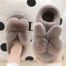 Plush Slippers For Women, Short Boots With Covered Heel, Thick Sole Warm Unisex Slipper With Back Heel, Lovely Versatile Women Slipper Boots