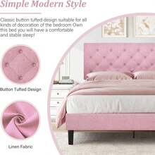 HOMBCK Upholstered  Bed Frame With Headboard, Linen Platform Bed  Frame With Wooden Slats Support,Twin/ Full/ Queen/ King,Pink/ White/ Blue/ Light Grey/ Dark Grey/ Black/ Cream - 粉色 - 查看 3