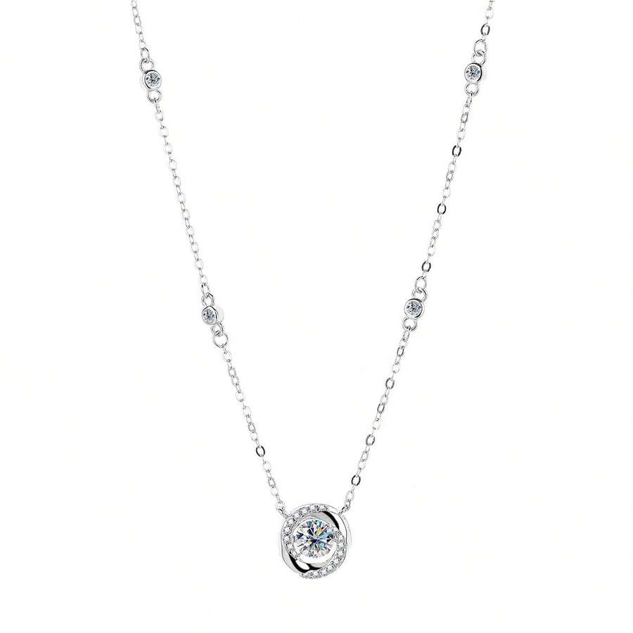 Vòng cổ trái tim đập bằng bạc 925 Moissanite 0,5ct dành cho nữ, thiết kế thủ công sang trọng - 0,5ct - Xem 1