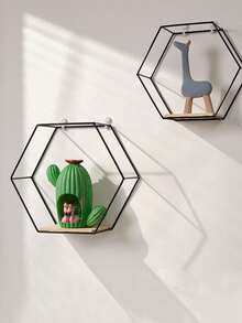 1 件 [带挂钩] 免钻多功能金属铁 + 木质壁挂式北欧风格收纳架，客厅、卧室、餐厅展示架 - 绿植、小雕像 - 黑色 - 查看 4