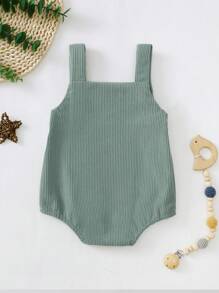 Baby Boy Letter Graphic Button Straps Bodysuit - Green - View 2