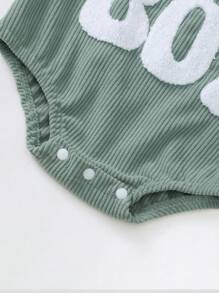 Baby Boy Letter Graphic Button Straps Bodysuit - Green - View 5
