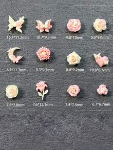 20 件/1 袋，粉黄玫瑰山茶花指甲饰品，树脂指甲装饰，女式指甲板 - 彩色 - 查看 4