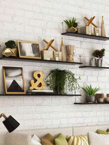 1 件浮动书架壁挂式装饰储物架，无需钻孔，卧室宿舍壁架秋季家居装饰房间装饰 - 黑色 - 查看 8