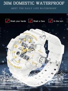 SANDA High-End Luxury Men's Watches Military Multifunctional Outdoor Sports Luminous Waterproof Electronic Wristwatch Dual Display Large Dial Design Calendar Week Alarm Clock 12/24 Hour Stopwatch Perfect Gift For Family And Friends