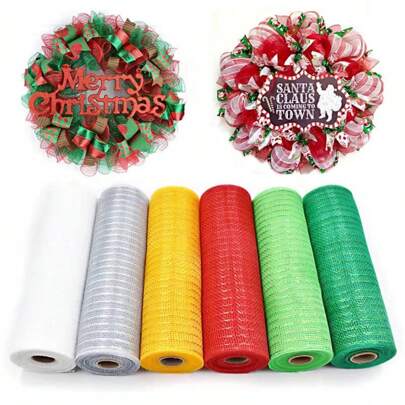 1pc Plain Christmas Decor Mesh Netting, Flower Packing Tulle Mesh, Christmas Tree Decor Mesh Gauze, Prop Backdrop Plaid Mesh Material Decoration,Christmas