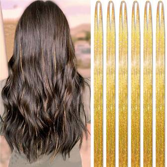 Hair Tinsel Kit 48 Inches 1200 Strands Easy To Install Fairy Glitter Tinsel Hair Extensions For Women And Girls,Shinny Sparkling Braiding Hair Accessories For Halloween Cosplay Party