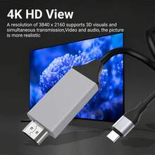 NADODO USB C 转 HDTV 适配器线 2M - 4K 高清视频适配器，USB 供电，PVC，兼容 iPad、iPhone、手机、平板电脑、笔记本电脑 - 无需电池 - 灰色 - 查看 2
