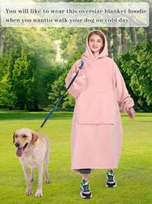 1 Pcs Sherpa Wearable Blanket Hoodie, Oversized Sherpa Fleece Sweatshirt Blanket With Giant Hood Pocket And Sleeves For Adult, Warm & Cozy Blanket Gifts For Women - 粉色 - 查看 6