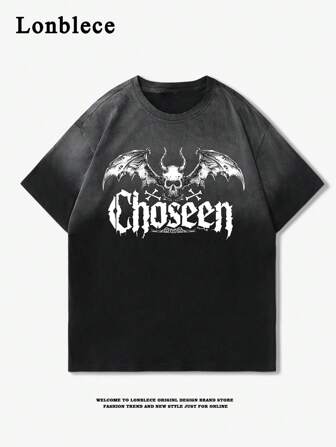 Lonblece Men's Vintage Washed Horse Print Short Sleeve T-Shirt For Daily Wear, Spring Summer