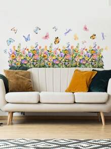 1 Set Of Plant/Flowers/Butterflies/Dragonflies Kick Line Wall Sticker For Home Decoration,Stickers,Wall Decal, Vinyl Decal For Home Decorations,Spring Decoration Items Refresh Your Home,Rama Decoration Stickers Gifts Birthday Graduation - Multicolor - View 15