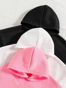 3pcs Tween Girls Patterned Graphic Fleece Hooded Sweatshirts Set - Multicolor - View 3