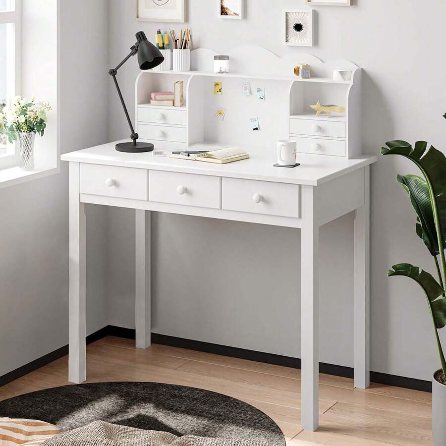 Writing Desk With 7 Drawers, Small Study Table, White Desk - 白色 - 查看 1