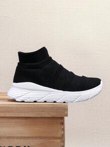 Men's Knitted Breathable Lightweight Slip-On Running Shoes, Comfortable And Versatile For Sports, Fitness, Running, Jogging And Walking - Black and White - View 1