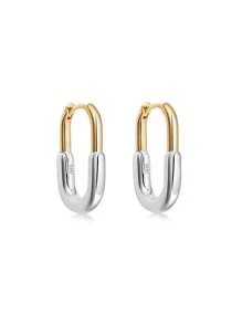 1 Pair Fashionable Unique Two Tone Designer Earrings 925 Sterling Silver Fine Jewelry Chic Minimalist Geometric Light Luxury Hoop Earrings For Women Daily Wear