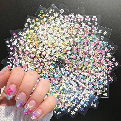 30 vellen bloemnagelstickers voor nail art, kleurrijke 3D zelfklevende madeliefjes nagelstickers, lente/zomer nail art stickers, schattige bloemen nail art design decoratie accessoires voor vrouwen en meisjes, nagelbenodigdheden