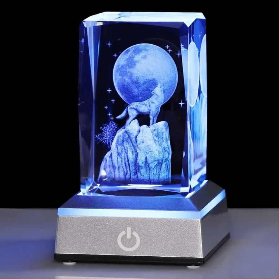 1pc 3D Laser Wolf With LED Base, Animal Figurine Night Light, Figurine Collection Gifts For Wolf Lovers 3.15*1.97*1.97in
