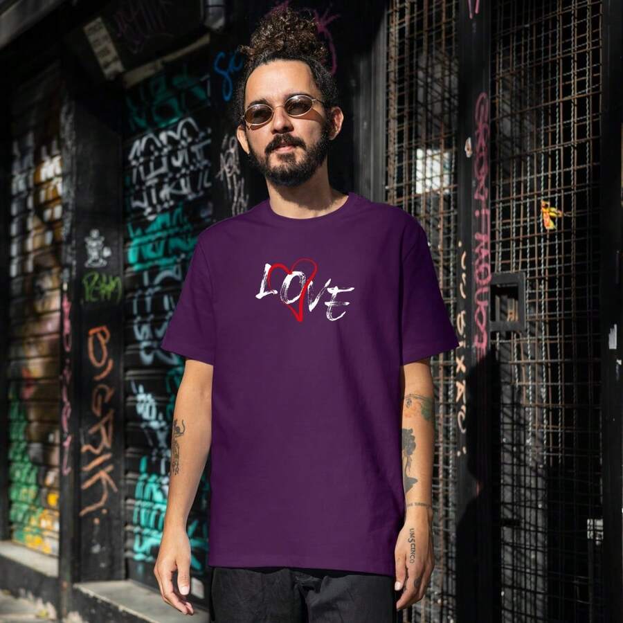 CUTE UNISEX T-SHIRT TUMBLR LOVE HEART HEART 100% COTTON - Màu tím - Xem 1
