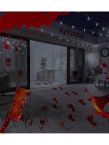 1 件万圣节恐怖血腥脚印墙贴，窗户贴花。血腥手印和脚印万圣节墙贴，临时纹身贴，血腥万圣节装饰窗贴 - 彩色 - 查看 5