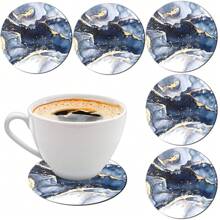 6pcs/Set Navy Blue Marble Ceramic Coasters, Round Ceramic Table Mats, Coffee Cup Drink Coasters, Suitable For Home, Living Room, Study, And Kitchen Decor, Essential For Home, Study, Kitchen, And Coffee Enthusiasts - Multicolor - View 8