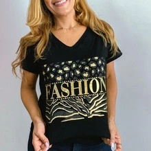 Fashion Animal Print T-Shirt Golden Application - 黑色 - 查看 3