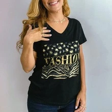 Fashion Animal Print T-Shirt Golden Application - 黑色 - 查看 6
