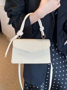 全新时尚复古迷你方形包小号独特设计纹理斜挎单肩手提包女士 - 米色 - 查看 4