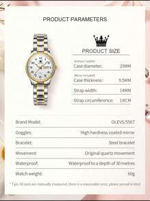 OLEVS OLEVS Women's Watch Fashion Luxury Women's Quartz Watch Elegant Stainless Steel Watch Night Light Waterproof Sunday Date Watch Women's Dress Watch