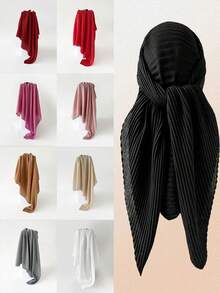 Foulard en soie et faux lin de couleur unie pour femmes, foulard carré plissé de 90 cm, nouvelle mode châle enveloppe en soie - Multicolore - Voir 1
