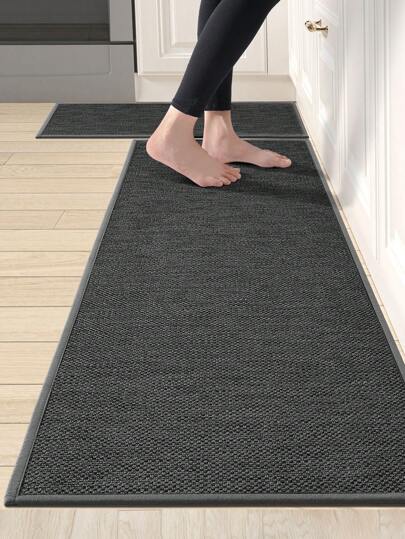 1pc Polyester Material, Minimalist Modern Style, Fashion Woven Pattern, Anti-Slip, Easy To Clean, Foot Relieving, Wear-Resistant, Waterproof, Suitable For Kitchen Function Mat, Thickened Entryway Decor Bathroom Kitchen Decor