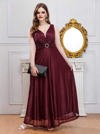 Fashion Elegant Deep V-Neck Long Dress, Suitable For Wedding Party, Evening Prom, Plus Size Bridesmaid