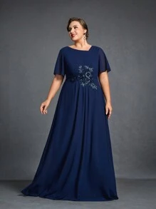 Vestidos elegantes de la madre de la novia de talla grande - Azul Marino - Ver 4