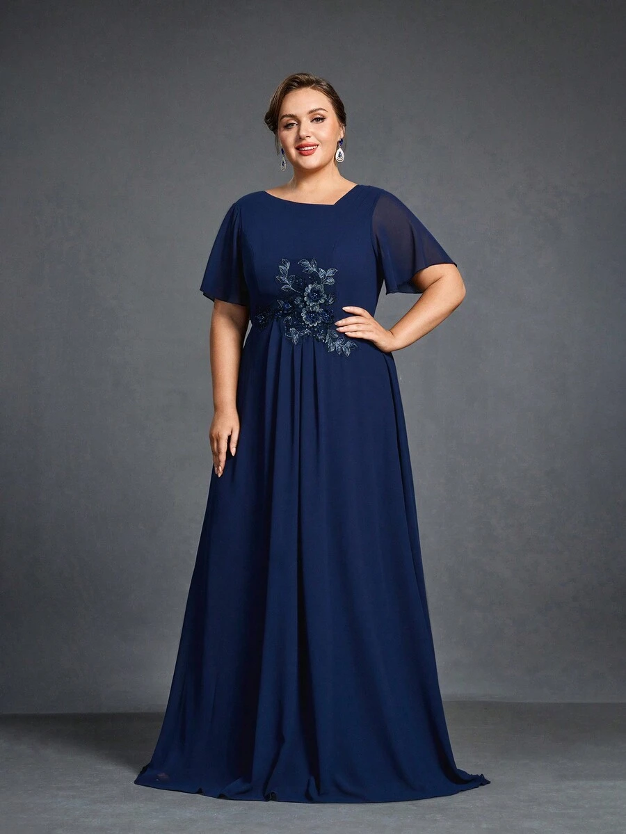 Vestidos elegantes de la madre de la novia de talla grande - Azul Marino - Ver 1