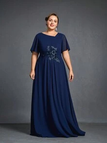 Vestidos elegantes de la madre de la novia de talla grande - Azul Marino - Ver 3
