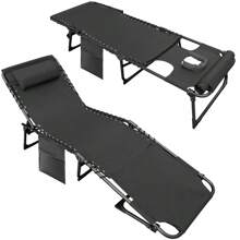 2 Pieces Foldable Patio Lounge Chair Adjustable Beach Pool Coffee Chair With Sauna - Black - View 1