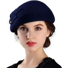 HIMESPORT Francuskie berety dla kobiet, damskie, 100% wełniany filcowy kapelusz fedora, koktajlowy, formalny, do kościoła, na herbatkę, podróżny, elegancki kapelusz typu cloche z kokardą - jednolity kolor - Zobacz 20