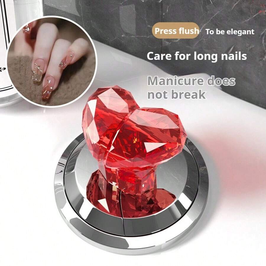 1pc 爱心马桶按压器 马桶水箱按键助手 创意彩色心形按钮冲水工具 美甲便捷辅助冲水工具 家居钻石摆件 - 彩色 - 查看 1