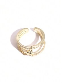 1 chiếc nhẫn nữ không đối xứng, rỗng, kiểu dáng hình học, làm từ thép không gỉ mạ vàng đồng, trang sức tối giản thời trang dùng hàng ngày và dự tiệc. - Vàng - Xem 4