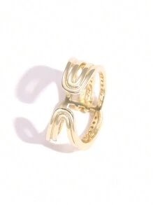 1 chiếc nhẫn nữ không đối xứng, rỗng, kiểu dáng hình học, làm từ thép không gỉ mạ vàng đồng, trang sức tối giản thời trang dùng hàng ngày và dự tiệc. - Vàng - Xem 7