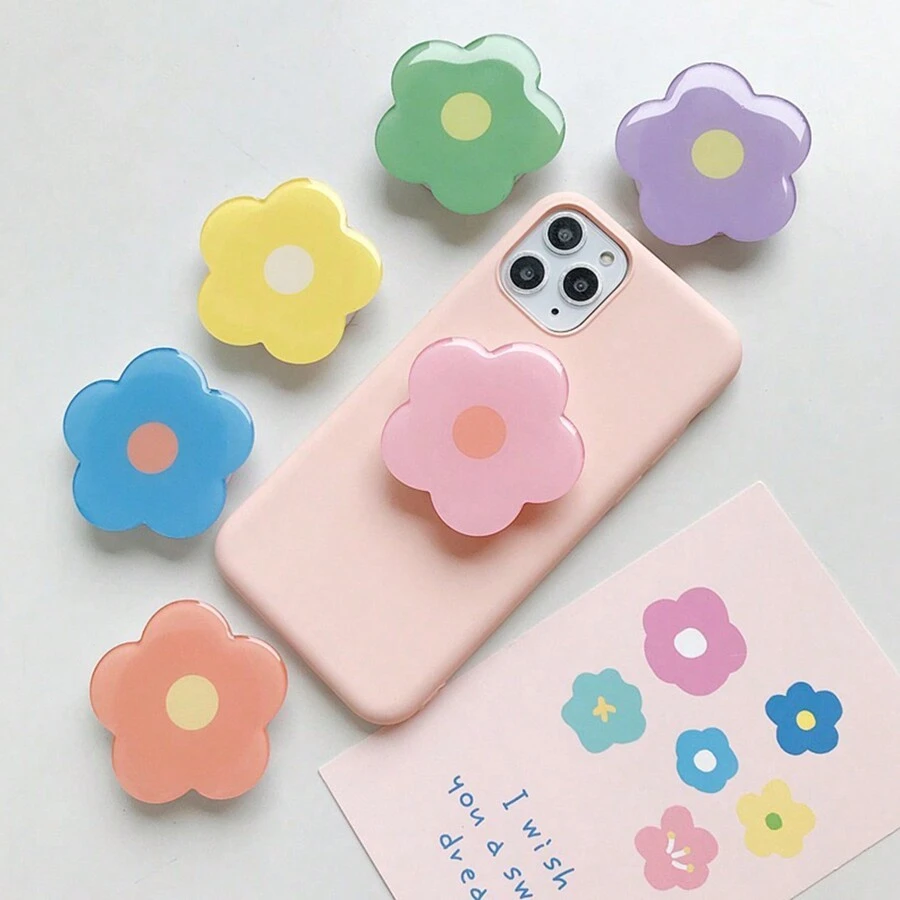 1pc Acrylic Candy Color Flower Shaped Collapsible Mobile Phone Grip Holder, Foldable Slouchy Bracket Compatible With IPhone, Android Phone, Gift For Birthday, Family, Friends Push-Pull Phone Grip, Phone Holder, Phone Accessories - Multicolor - View 1
