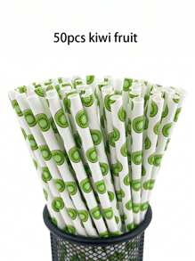 25 件/50 件可爱水果印花纸质吸管，适用于派对、果汁和饮料，一次性草莓、樱桃、西瓜、柠檬、菠萝、猕猴桃图案吸管，适用于万圣节或圣诞派对，