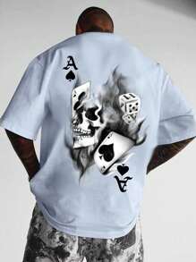 Men's T-Shirt Printed Skull And Playing Cards 100% Premium Cotton - Màu xanh nhạt - Xem 1