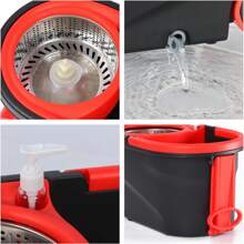 Spin Mop And Bucket With Wringer Set On Wheels, 360 Spinning Mop With Stainless Steel Handle For All Hard Surfaces, Floor Cleaning System With 3 Microfiber Replacement Heads, Black/Red - Black - View 6