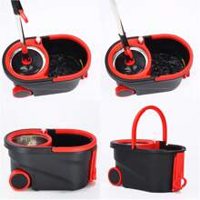 Spin Mop And Bucket With Wringer Set On Wheels, 360 Spinning Mop With Stainless Steel Handle For All Hard Surfaces, Floor Cleaning System With 3 Microfiber Replacement Heads, Black/Red - Black - View 5